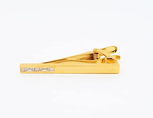 Men Crystal Tie Clip Tie Bar for Regular Necktie Silver In Gift Case | Purple/Blue/Red/Black/White Crystal Tie Pin for Men Business Anniversary Wedding Party Office Formal Daily Occasions Suit - style: Transparent Crystal Gold Plated Tie Clip