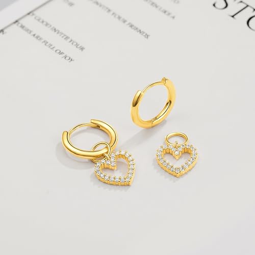 DAILY VIBES Cute Butterfly Star Cross Heart CZ Dangle Earrings for Women | 925 Sterling Silver Post, 14K Gold or Silver Plated, Mini Cubic Zirconia Dainty Drop, Cartilage Small Huggie Hoop Earrings - color: Gold Heart CZ