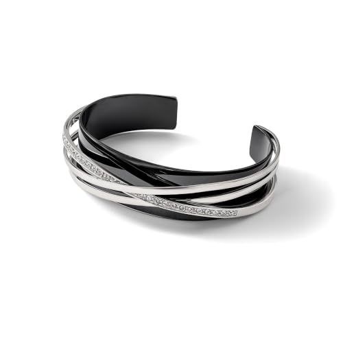 Chisel Layered Cuff Bangle in Stainless Steel with Crystals, 16mm
