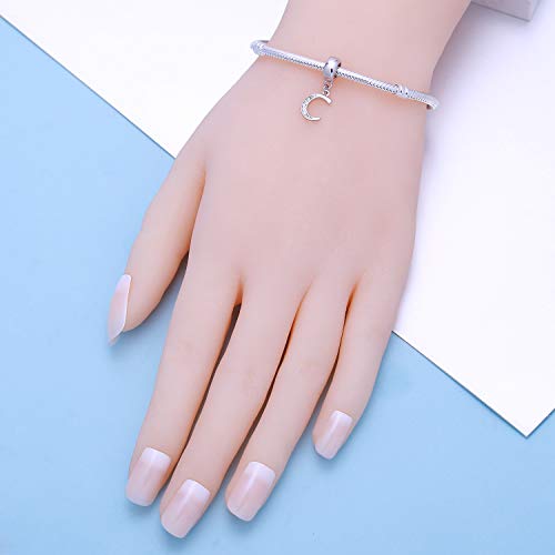 925 Sterling Silver Letter Charms Fits Pandora Bracelets, Gift for Women | A-Z Alphabet Initial Charm with CZ,Great gift for Christmas, Valentine's Day, Mother's Day. - color: C