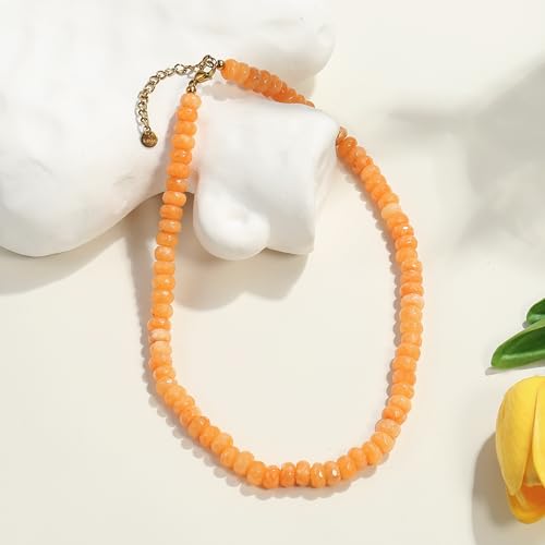 Gemstone Beaded Necklace for Women Colorful Natural Stone Freshwater Pearl Surfer Beach Rainbow Necklace Jewelry Gift - color: Yellow