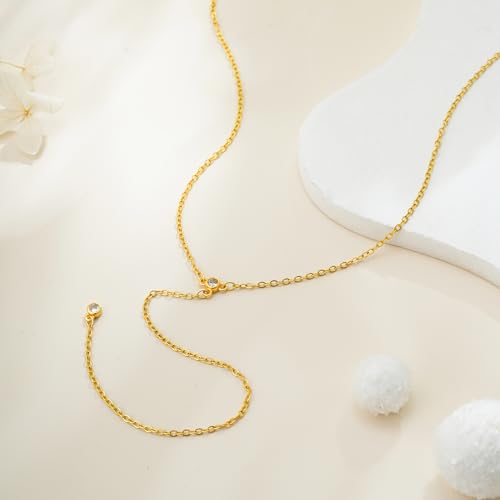 Lariat Gold Necklace for Women Dainty Long 14K Gold Plated Y-Shaped Body Chain Choker Necklace Trendy Non Tarnish Pendant Simple Layered Necklaces Gold Jewelry for Women Set Gift - color: CZ Penddant