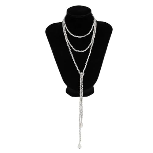 FUTIMELY Gold Long Body Chain Tassel Pendant Necklace for Women,Shiny Metallic Cube Beaded Adjustable Y Drop Lariat Necklace Minimalist Textured Jewelry - color: Silver