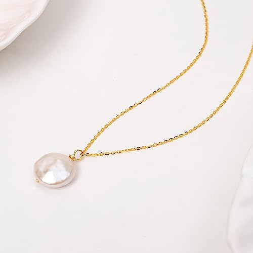 925 Sterling Silver Dainty Freshwater Cultured Pearl Choker Necklace White Genuine Real Pearl Charm Necklaces Jewelry Gifts for Her - color: Baroque-Button-Gold
