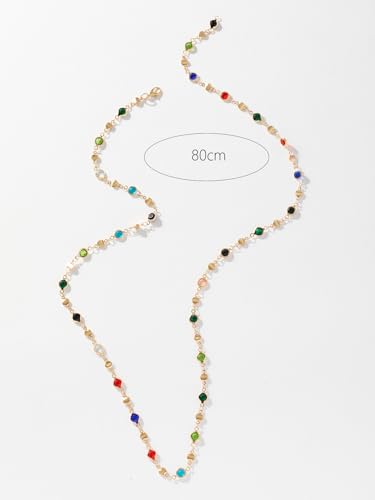 Colorful Crystal Long Necklace for Women Dainty Boho Y-Shaped Color Bead Necklaces Sparkly Rhinestone Pendant Layered Gold Long Chain Choker Good Luck Trend Jewelry Gift Jewelry - color: Silver