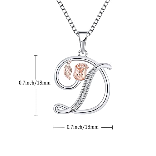 STARCHENIE Initial Necklace for Women Sterling Silver Letters 26 Alphabet Pendant Rose Flower Jewelry Gifts for Family Sisters Friend - color: D