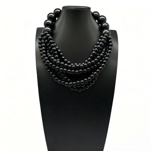 COLORFUL BLING Boho African Wooden Beaded Strands Necklace Ethnic Layered Chunky Collar Choker Wood Necklace for Women Hip Hop Statement Jewelry - color: black
