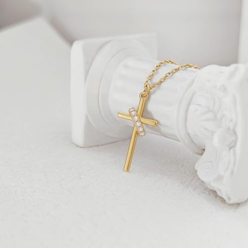 Airmb Cross Necklace for Women Gold/Silver Plated Layered Dainty Cross Chain Trendy Choker Satellite Charm Small Crucifix Pendant Gold/Silver Necklace Stackable Hypoallergenic Delicate Gift for Women - color: Gold-Cross with CZ Circle