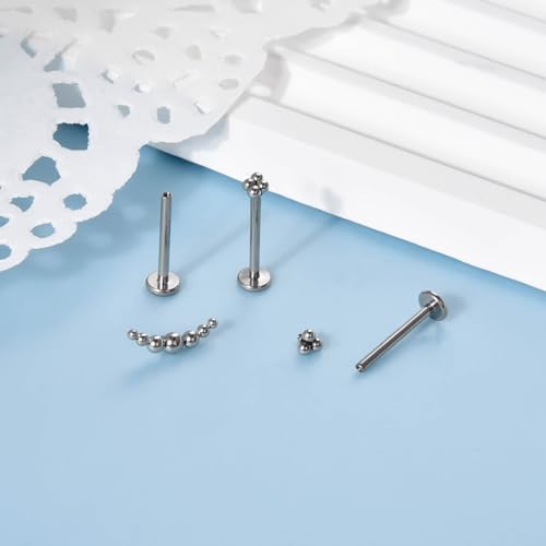 Lantine 16g CZ Crawler Flat Back Stud Earrings Set G23 Titanium Cartilage Tragus Daith Helix Piercing Jewelry 20g Flat Screw 2nd 3rd Lobe FlatBack Earrings - color: Ball, size: 16g 12mm