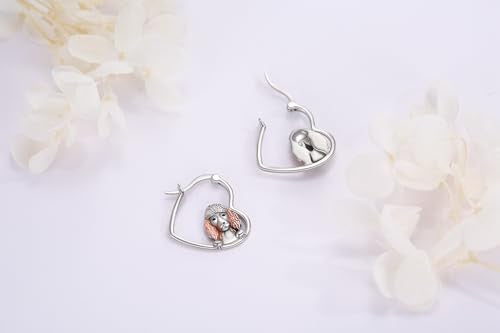 LES OSEWA Dog Animal Earrings Sterling Silver Animal Heart Hoop Dangle Earrings Cute Jewelry Gifts for Women - color: Poodle