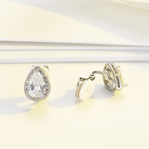 SELOVO Clip On earrings for Women Teardrop Cubic Zirconia Clip Earrings Stud - color: white