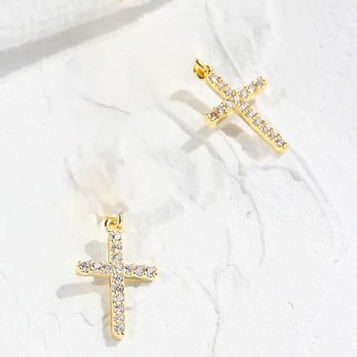 Cross Necklace and Sterling Silver Cross Earrings Jewelry Set for Women | Hypoallergenic Faith Crucifix Pendant Necklaces 14K Gold Plated Cubic Zirconia CZ Dangling Religion Jewelry - color: Gold