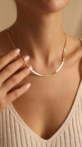 LUCA SMITH Gold Chains for Women & Men, 14K Gold Foxtail Chain Necklace Herringbone Chain Necklace Flat snake Chains 14K Gold Simple Layered Fashion Jewelry Gift for Women 18in 20in 22in 24in - size: 22in, style: Herringbone Chain-Premium Style