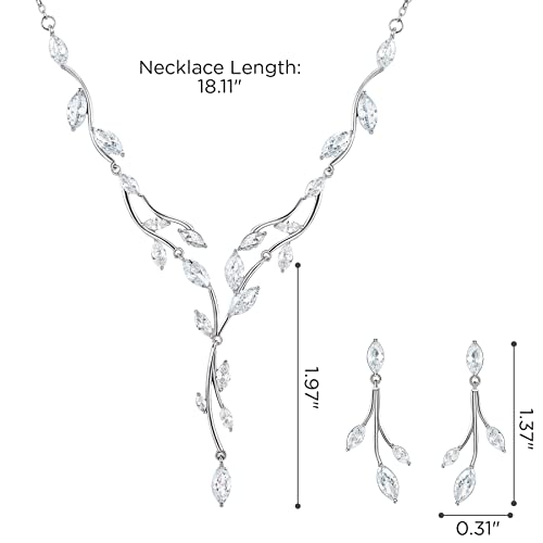 SWEETV Jewelry Set for Women, Cubic Zirconia Marquise Vine Cluster Bridal Earrings and Necklace Set, Bridal Jewelry Set for Wedding Prom - color: 01. Silver