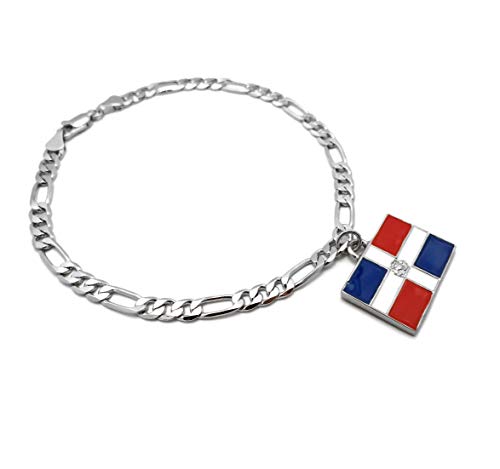 Women's Flag Pendant 5mm 10" Figaro Chain Ankle Bracelet Anklet - style: DR/Silver-Tone