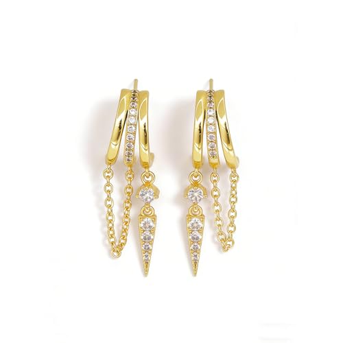 Pearl Earrings for Women Trendy, 14k Gold Plated Freshwater CZ Leaf Pearl Dangle Drop Gold Earrings Lightweight Hypoallergenic Stud Earring Bridesmaid Wedding Gold Jewelry for Women Gifts - style: cz chain earrings-4