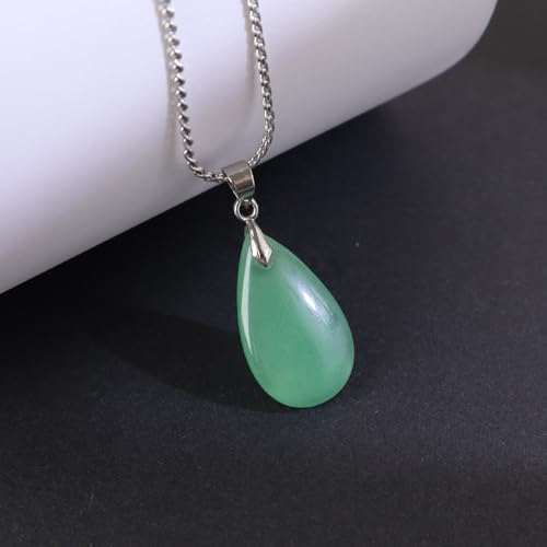 Natural Stone Teardrop Pendant Necklace, Birthstone Water Drop Gemstone Necklace with Stainless Steel Chain for Women - color: Aventurine
