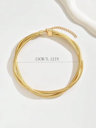 Gold Snake Chain Knot Choker for Women Double Strand Twisted Herringbone Pendant Necklace Fashion Jewelry Accessory - color: Layered Snake Chain Statement Choker