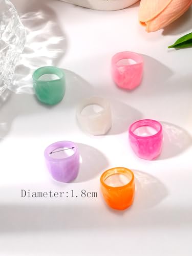 Resin Chunky Rings for Women Multicolor Acrylic Plastic Rings Set Cute Trendy Aesthetic Y2k Statement Rings Thick Dome Heart Knuckle Finger Jewelry - color: Colourful