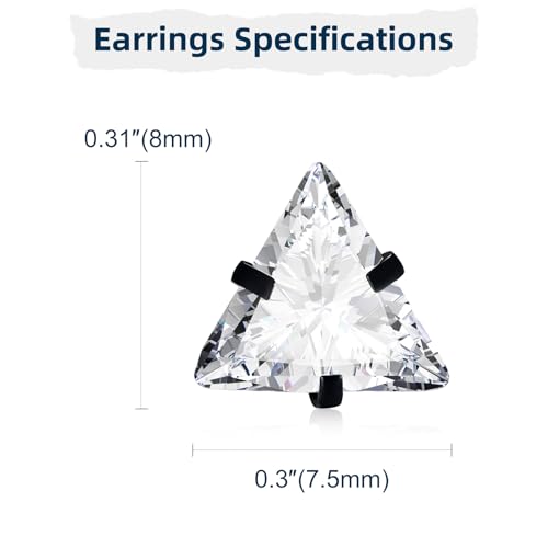 Unisex Geometric Triangle Stud Earrings, Stainless Steel Minimalist Cubic Zirconia Pierced Post Earrings for Men Women - style: Single Zircon-Black