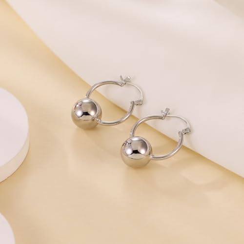 14k Gold Plated Ball Dangle Earrings for Women Sterling Silver Ball Drop Earrings Hypoallergenic Round Balls Hoop Earring Leverback Lightweight Earrings Fashion Jewelry - color: 06-silver
