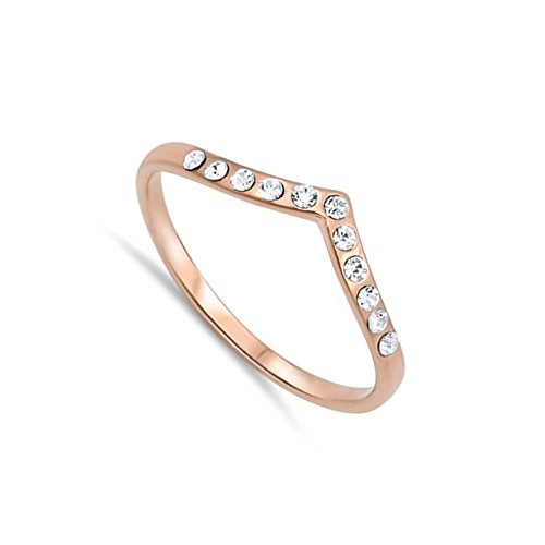 CHOOSE YOUR COLOR Sterling Silver Chevron Thumb Ring - color: Rose Gold-Tone CZ