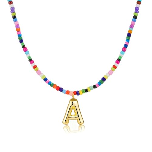 Colorful Initial Necklaces Gifts for Girls Kids Teens, 6-18 Year Old Girl Birthday Gift Teen Girl Gifts Trendy Stuff Gold Bubble Letter Pendent Necklace Jewelry - style: A.