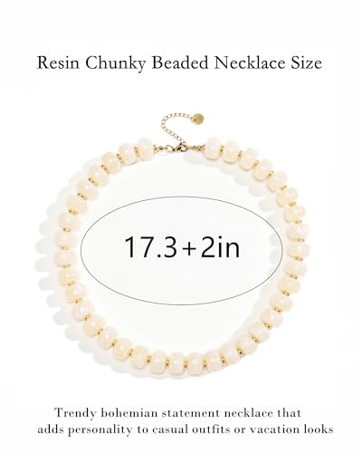 Boho Colorful Chunky Beaded Necklace for Women Trendy Resin Statement Choker Necklaces Summer Beach Style Womens Vacation Fashion Jewelry Gifts Accessories - color: White