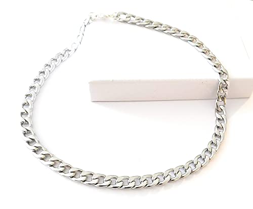 12 Inch Flat Cuban Link Anklet Silver Stainless Steel XL Chain Ankle Bracelet Gift Boxed 6mm Poolside Jewelry Plus Size