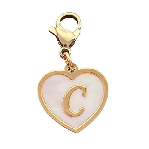 Golden Heart Titanium Steel Shell Finish Alphabet Letter Clip-On Charms A-Z Initial Pendant for Bracelet, Necklace, Keychain, DIY Jewelry Making - color: C