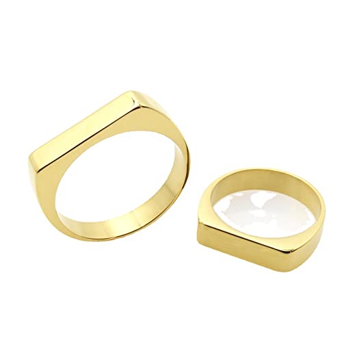 Fuqimanman2020 Classical 316L Stainless Steel Square Signet Band Ring Plain Gold Plated Geometric Stacking for Women Men Couple Minimalist Wedding Engagement Statement Jewelry - color: 8