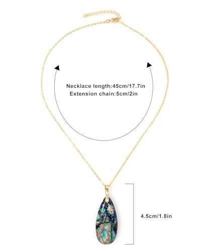 Stone Necklaces for Women Teardrop Gemstone Pendant Necklace Natural Stone Chain Necklaces - color: Blue D