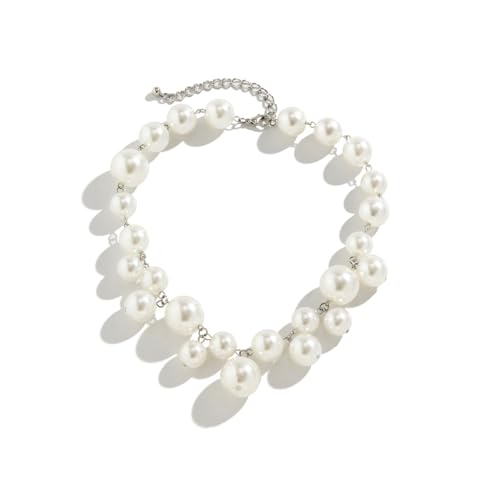 CSIYANJRY99 Chunky Pearl Necklace for Women Big Faux Pearl Beaded Strand Necklace Wedding Prom Jewelry for Women - color: white