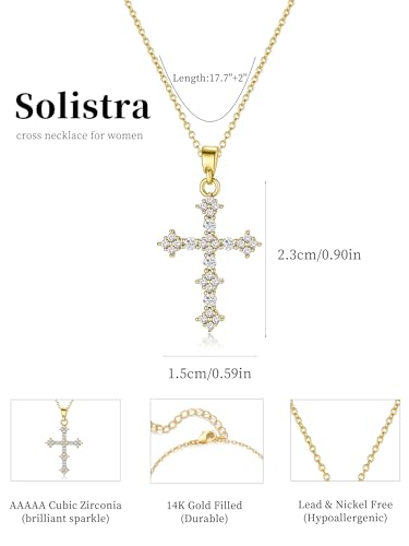 Cross Necklace for Women, 14K Gold Plated Cubic Zirconia Cross Pendant Necklace, Trendy Christian Jewelry Gifts for Baptism First Communion Christmas - color: Style C - Gold