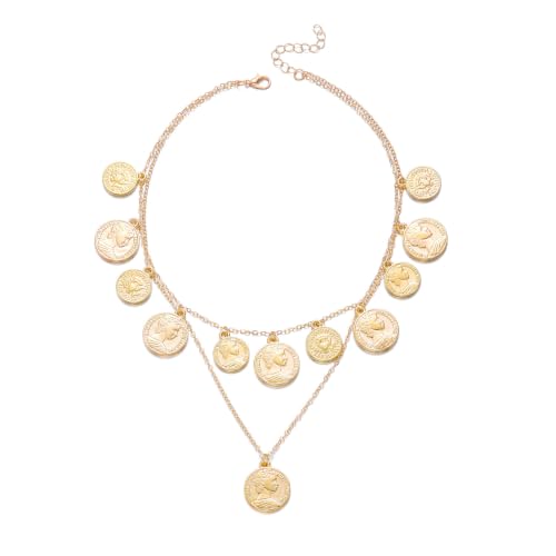 Gold Pirate Necklace for Women Layered Stack Charm Necklace Coin Pendant Necklaces Chunky Pirate Necklaces Pirates Costume Jewelry Accessories - color: gold3