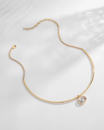 Gold CZ Choker Necklace Trendy Statement | Gold choker necklace, CZ pendant, Adjustable chain, Dainty statement, Summer gift, Gift for women, Lightweight - style: 23493