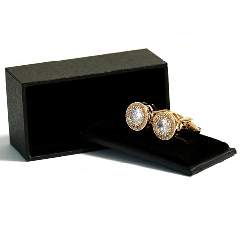 Crystal Cufflinks for Men CZ Cuff Links Sparkle Diamond Gold Ornate Cufflinks for Wedding Groom Best Man - style: Gold