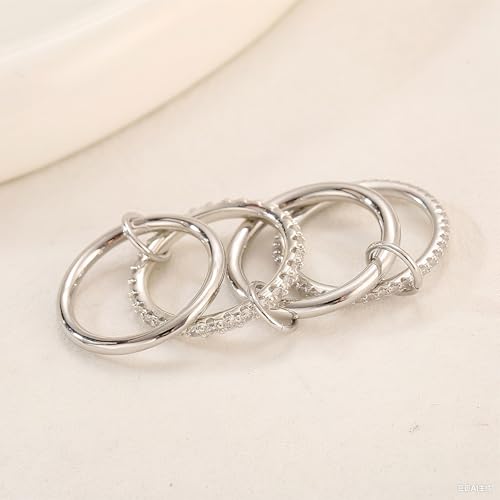 14K Gold Interlocking Stackable Rings for Women – Silver Gold Stack Ring Set with CZ, Two Tone Interlocked Stacked Ring, Multi-layer Statement Ring Jewelry - color: Upgraded Silver CZ(4Layer), size: 6