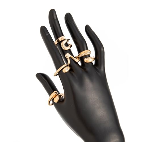 Chunky Gold Rings for Women Rhinestone Stackable Knuckle Ring Set Open Adjustable Statement Ring Set Dainty Crown Cross Midi Rings Fashion Jewelry Gift for Women - color: Gold4