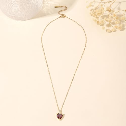 Heart Birthstone Necklace for Women, 14K Gold Plated Birthstone Pendant Necklace Cubic Zirconia Diamond Necklace Dainty Gold Necklace Birthday Gifts for Women Girls - color: 01. January(Garnet)