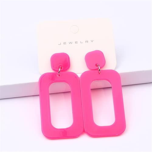 Set Heart Love Couple Colorful Stud Hoop Dangle Earrings 80 90s Retro Earrings Rectangle for Women Jewelry Gifts Geometric Valentine’s Day Neon Bright Fluorescence Costume - color: re fushia