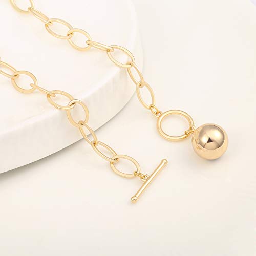 Aobei Pearl 18K Gold Plated Moon Star Lion Evil Eye Love Heart Cross Pendant Necklace Medallion Paperclip Chian Choker Layering Jewery for Women - color: 18K Gold Plated Ball