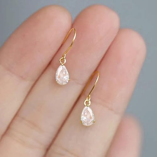 Dainty Drop Earrings with Pear CZ for Women Romantic Jewelry - color: E5415