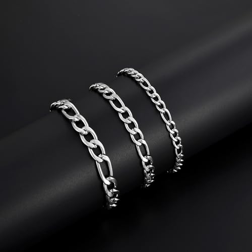 Fiusem Figaro Link Mens Bracelet | 5/7/8mm Stainless Steel Link Chain Bracelets for Men, 6.7"/7.5"/8.3"/9.0" Length - color: 5mm width-steel, size: 6.7 inches