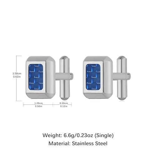 HZMAN Rectangle Carbon Fiber Cufflinks for Men, Stainless Steel High Polished Formal Cuff Links with Carbon Fiber Inlay, Dress Shirt Accessories for Wedding Business Party - style: Silver