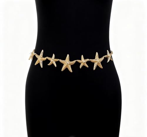 Blue Drop Starfish Waist Chain Belt and Arm Cuff Set for Women Starfish Shell Bracelet Gold Plated Cuff Bangle Arm Boho Holiday Beach Accessories Jewelry - color: Arm Cuff with Waist Chain