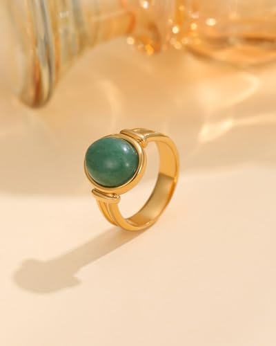 YeGieonr Gold Rings for Women Trendy Non Tarnish Chunky Gold Plated Ring, Waterproof Stainless Steel Gold Jewelry Gift - color: Green Aventurine, size: 10