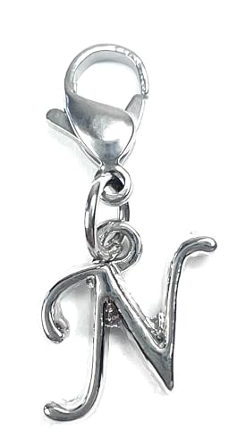 Initial Italic Cursive Stainless Steel Clasp Clip on Charm Graduation Cap Tassel Event Party Invitation Card Baby Shower Birthday Thank You Celebration Personalized Congratulations Choice of 26 Letters - style: Letter N