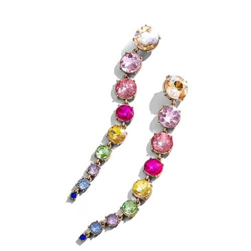Long Crystal Tassel Dangle Earrings for Women Sparkly Rhinestone Linear Drop Earrings Colourful Geometry Dangling Earrings Jewelry Gifts