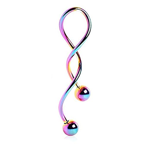 Kiokioa Spiral Twist Navel Ring 316L Surgical Steel Body Piercing Rings14g - color: rainbow